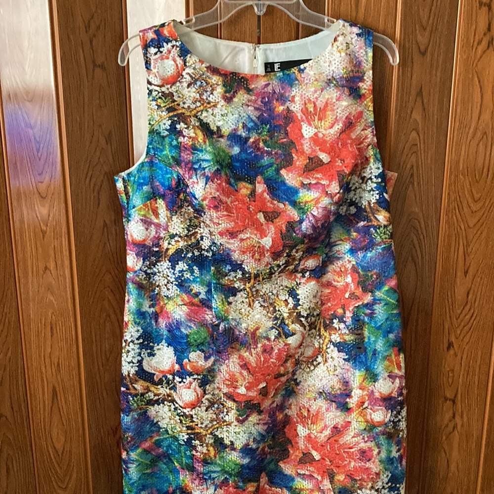 NWOT Leslie Fay Floral Dress Size16 Sleeveless Scoop Neck Style Shift Lined